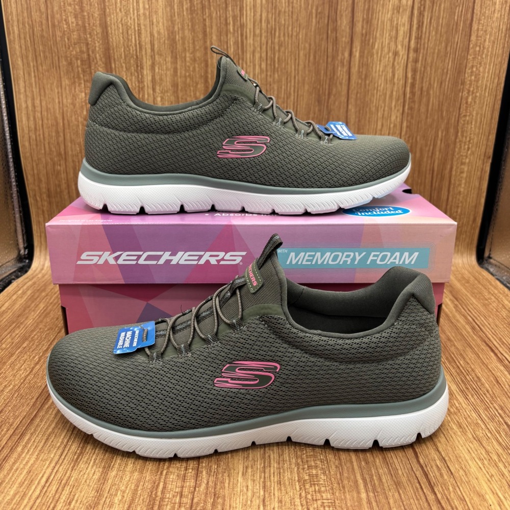 Skechers Summits Summer Blush Sneakers Womens 10 Olive Memory Foam 150268 NEW